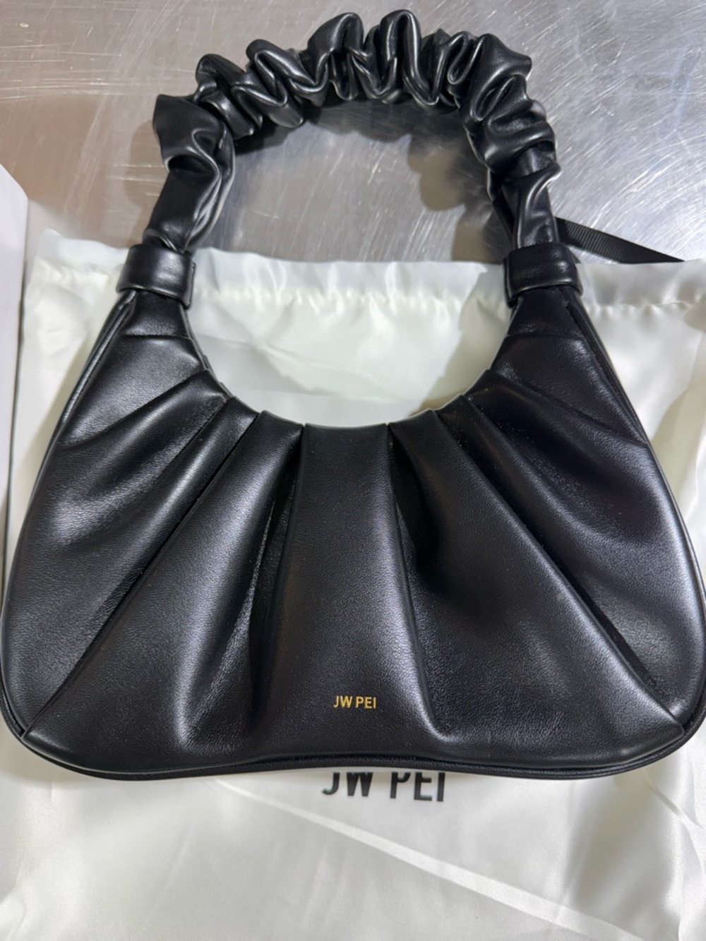 JW PEI Black Ruched Top-Handle Shoulder Bag